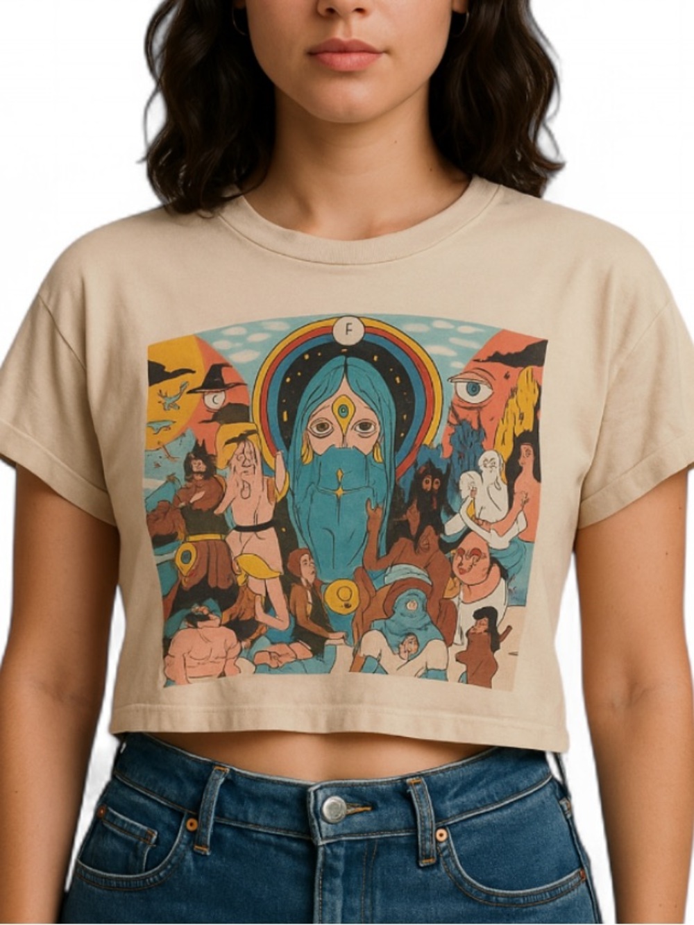 American Apparel Beige Tee with Colorful Design